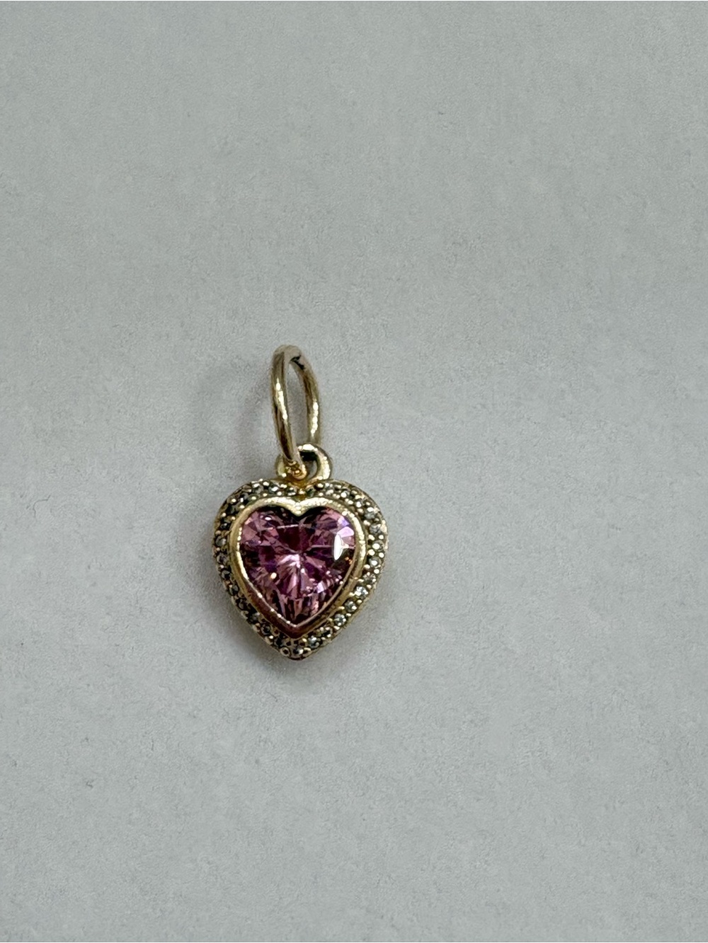 Pandora Gold Heart Charm with Pink Crystal